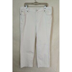 Liz Claiborne Womens  16 R Boyfriend Fit White Stretch Jeans Embroidered Pockets